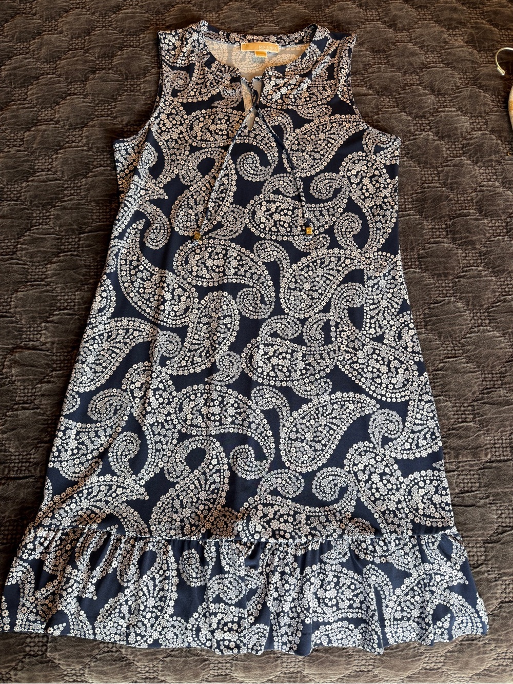 Navy Paisley Print Ruffle Hem Dress